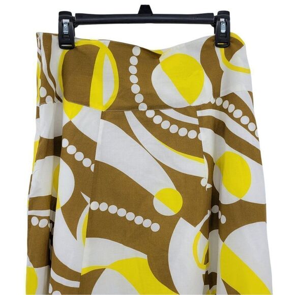 Vtg 80's Retro 70's Mod Geometric Print A-line Full Midi Skirt Brown Yellow Sz L - Picture 7 of 9